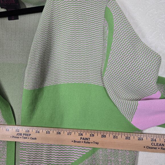 Kayla by Tally Taylor Knit Cardigan Jacket 22 Pink Green Open Front Long Sleeve - Picture 10 of 12